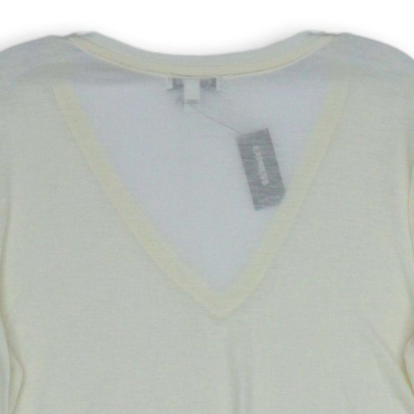 NWT EXPRESS IVORY LONG SLEEVE V-NECK SIDE SLIT PULL-OVER SHIRT MEDIUM - Picture 4 of 8